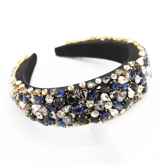 KATE Baroque Crystal Headband BLUE GOLD - Picture 2 of 4